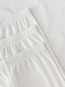SHEIN 3PCS Tween Girl Solid Color Elastic Waist Casual Base Shorts - White - View 5