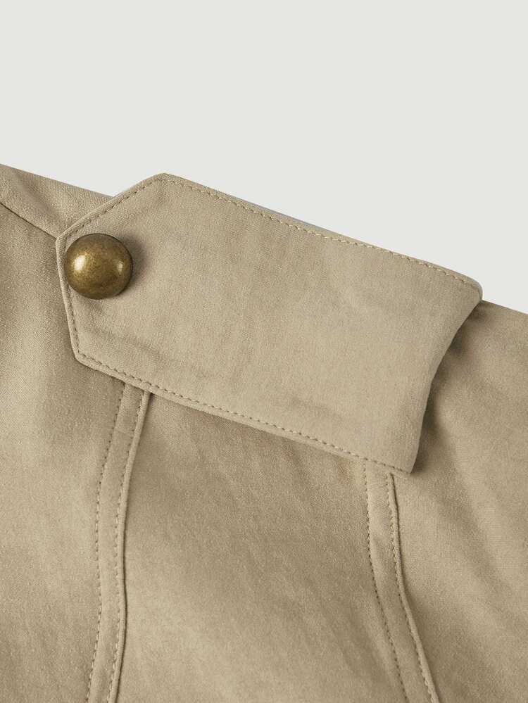 SHEIN MOD Casual Smart Casual Vintage Napoleon Button Long Sleeve Cropped Jacket,70s Retro Western,School,Country,Streetwear,Y2k,Everyday Holiday Night - Khaki - View 5
