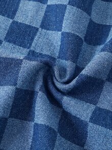 SHEIN 兒童男童藍色棋盤格牛仔寬鬆直筒長褲 - 中等水洗藍 - 查看 9