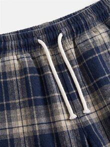 SHEIN 青少年女孩 1件 格紋印花抽繩腰長褲 - 藏蓝色 - 查看 5