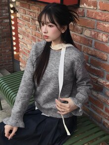 DAZY Women's Round Neck Long Sleeve Casual Minimalist Sweater Winter - Grey - View 7