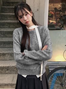 DAZY Women's Round Neck Long Sleeve Casual Minimalist Sweater Winter - Grey - View 4
