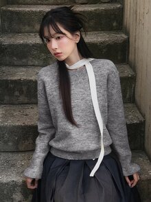 DAZY Women's Round Neck Long Sleeve Casual Minimalist Sweater Winter - Grey - View 3
