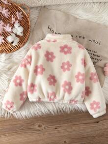 SHEIN 少女花卉圖案拉鍊休閒日常長袖外套 - 粉色 - 查看 7
