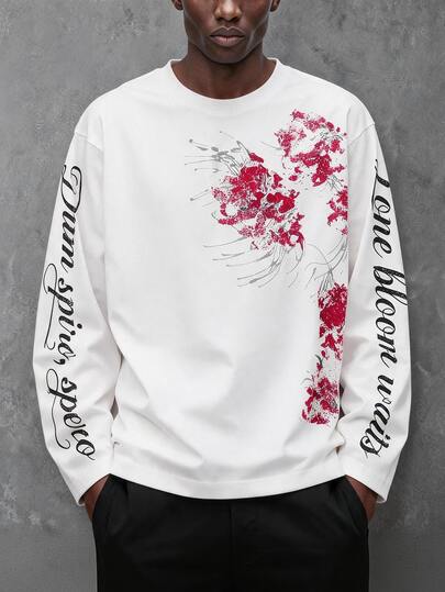Camiseta casual para hombre con estampado de letras & lirio de araña