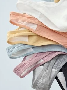 Softvol 7 PCS Women's Cotton Thongs Sexy Briefs Plain Color Ribbed Panties Comfortable And Breathable Underwear - Multicolor - View 18