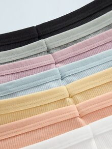 Softvol 7 PCS Women's Cotton Thongs Sexy Briefs Plain Color Ribbed Panties Comfortable And Breathable Underwear - Multicolor - View 19