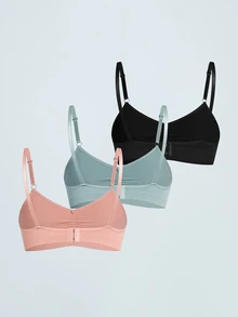Softvol 3pcs/Set Non-Wired Solid Color Pleated Camisole Bra Sets - Multicolor - View 2