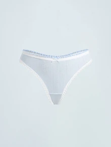 Softvol 5条装可爱印花性感蝴蝶结蕾丝白色女士内裤，透气弹力休闲运动内裤，丁字裤，夏季舒适 - 彩色 - 查看 10