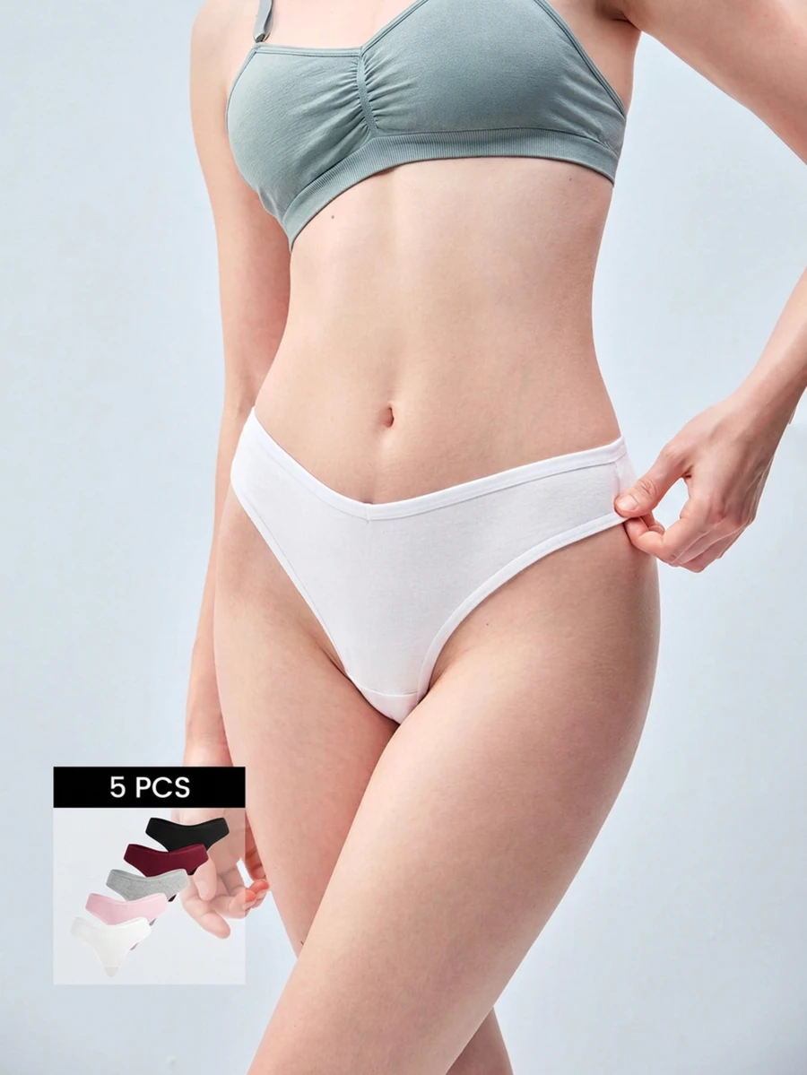 Softvol 5 peças/pacote Calcinhas Tipo Tanga Confortáveis para Mulheres, Roupa Íntima Macia Adequada para Esportes e Uso Diário, Pacote Múltiplo, Tamanhos XP-GG, Todas as Estações - Multicolorido - Visão 1