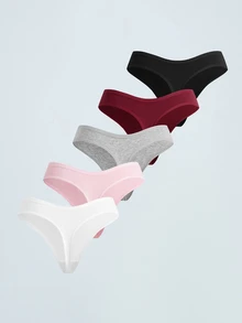 Softvol 5 peças/pacote Calcinhas Tipo Tanga Confortáveis para Mulheres, Roupa Íntima Macia Adequada para Esportes e Uso Diário, Pacote Múltiplo, Tamanhos XP-GG, Todas as Estações - Multicolorido - Visão 3