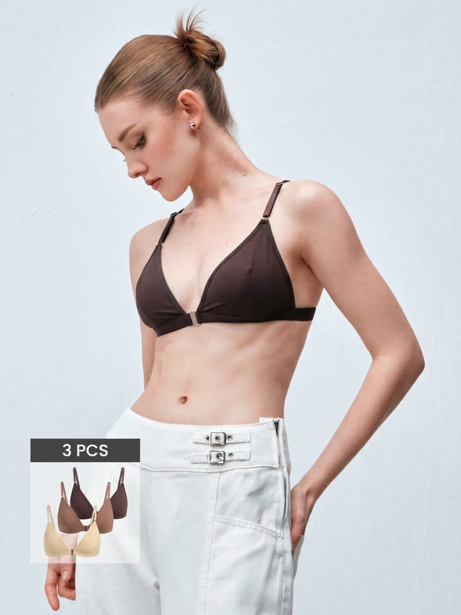 Softvol 3pcs/Set Women Front Closure Wireless Bras