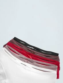 Softvol 5件套女士蕾丝拼接舒适透气蝴蝶结装饰内裤套装，柔软弹力休闲内衣 - 彩色 - 查看 13