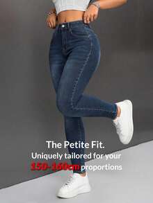 SHEIN PETITE Women's High Waist Skinny Jeans ,Petite Women - Dark Wash - View 6