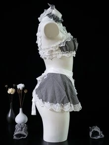 Dansine 2026 Spring/Summer New Sexy Maid Lingerie Set, Sexy Style Hot Maid Uniform, Lace Hollow Out Tempting Sleepwear - Black - View 5