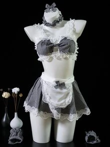 Dansine 2026 Spring/Summer New Sexy Maid Lingerie Set, Sexy Style Hot Maid Uniform, Lace Hollow Out Tempting Sleepwear - Black - View 1