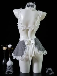 Dansine 2026 Spring/Summer New Sexy Maid Lingerie Set, Sexy Style Hot Maid Uniform, Lace Hollow Out Tempting Sleepwear - Black - View 2