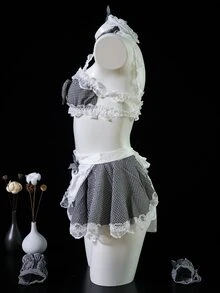 Dansine 2026 Spring/Summer New Sexy Maid Lingerie Set, Sexy Style Hot Maid Uniform, Lace Hollow Out Tempting Sleepwear - Black - View 3