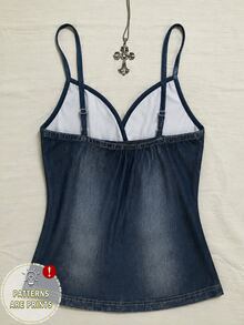Teen Girl Fashion Street Style Streetwear Y2k Denim Effect Print Camisole Navy Summer - White - View 2