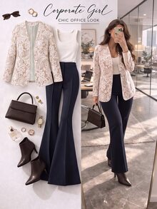 EMERY ROSE Plus Size Women's Casual Daily Commute Style Printed Pattern Jacket 2026 - Multicolor - View 2
