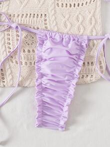 SHEIN Swim 2 件纯色露背三角荷叶边性感优雅比基尼套装，适合女士，适合海滩、泳池、派对、夏季 - 紫色 - 查看 3