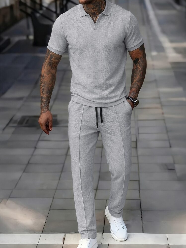 Manfinity CasualCool Men's Casual Commute Polo Shirt And Long Pants Set - Grey - View 7