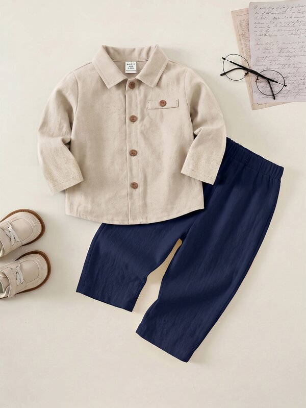 Unisex Baby Boy/Girl Baby Boy 2pcs Autumn/Winter Casual Preppy Shirt Set, Baby Boy Outfit Sets
