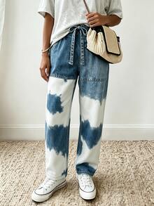SHEIN LUNE CURVE Pantalones casuales de vacaciones para mujer, pantalones rectos con estampado floral azul vintage y patchwork, que muestran un estilo bohemio, adecuados para vacaciones de verano, salidas, desplazamientos, pantalones largos casuales para mujer, pantalones de vacaciones para mujer - Multicolor - Ver 6