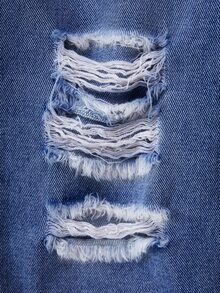 SHEIN Baby Girl Blue Denim Loose Ripped Jeans, Ripped Jeans Baby Girl Distressed Streetwear Zippered Classic Durable Easy-Care Jeans Fall Winter - Medium Wash - View 3
