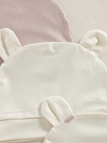 SHEIN Vintaside Kids 6件/3套新生兒長袖連身褲，灰粉色，秋冬款，可愛，親子穿搭，愛心印花嬰兒休閒套裝 - 彩色 - 查看 5