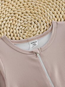 SHEIN Vintaside Kids 6件/3套新生兒長袖連身褲，灰粉色，秋冬款，可愛，親子穿搭，愛心印花嬰兒休閒套裝 - 彩色 - 查看 7