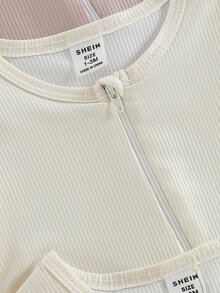 SHEIN Vintaside Kids 6件/3套新生兒長袖連身褲，灰粉色，秋冬款，可愛，親子穿搭，愛心印花嬰兒休閒套裝 - 彩色 - 查看 6
