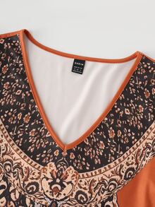 LUMIGAL Kaos Lengan Panjang Wanita Model V-Neck Kasual Serbaguna untuk Sehari-hari - Jeruk - View 3
