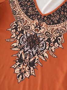 LUMIGAL Kaos Lengan Panjang Wanita Model V-Neck Kasual Serbaguna untuk Sehari-hari - Jeruk - View 4