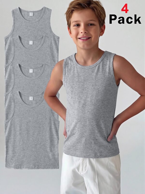 SHEIN (4 Packs)Kids Tween Boy Casual Simple Comfortable Vest, Four Season Base Vest
