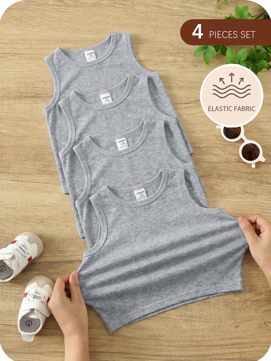 SHEIN (4pcs Packs)Kids Tween Boy Casual Simple Comfortable Vest, Four Season Base Vest - Grey - View 1