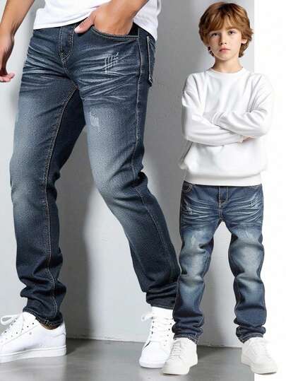 Celana Jeans Denim Sobek untuk Anak Laki-Laki Usia 10 Tahun, Model Vintage Wash, Gaya Kasual untuk Sekolah, Bahan Katun Nyaman, Cocok untuk Pemakaian Sehari-hari dan Musim Gugur/Dingin.