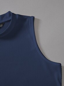 Chiquease Solid Color Sleeveless Ribbed Bodysuit Perfect For Summer Beach Wear - Navy Blue - View 3