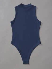 Chiquease Solid Color Sleeveless Ribbed Bodysuit Perfect For Summer Beach Wear - Navy Blue - View 2