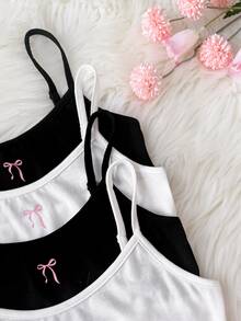 SHEIN 4件組 青少年女孩蝴蝶結印花短版細肩帶背心 - 彩色 - 查看 5