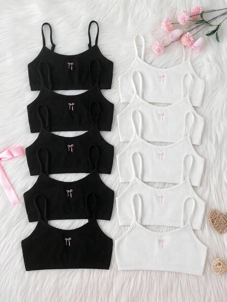 SHEIN 4PCS Tween Girls Bow Print Cropped Camisole - Multicolor - View 1