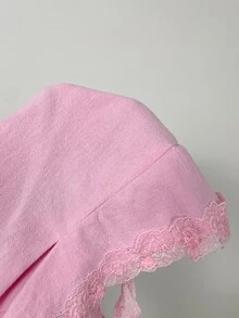 Aloruh Women's Elegant Casual Commute Top, Lace Trim Patchwork Solid Pink Sleeveless Blouse, Summer - Pink - View 8
