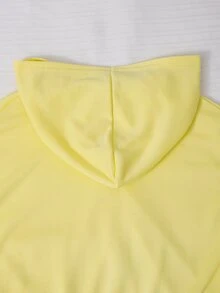 SHEIN 2件組女童大童套裝 連帽長袖拉鍊外套（腰部與袖口收邊）搭配短版連帽衫與鬆緊腰寬鬆寬腿休閒運動長褲，秋季 - 黃色 - 查看 4