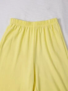 SHEIN 2件組女童大童套裝 連帽長袖拉鍊外套（腰部與袖口收邊）搭配短版連帽衫與鬆緊腰寬鬆寬腿休閒運動長褲，秋季 - 黃色 - 查看 8