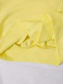 SHEIN 2件組女童大童套裝 連帽長袖拉鍊外套（腰部與袖口收邊）搭配短版連帽衫與鬆緊腰寬鬆寬腿休閒運動長褲，秋季 - 黃色 - 查看 7
