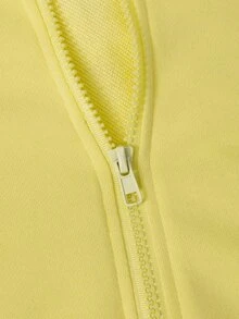 SHEIN 2件組女童大童套裝 連帽長袖拉鍊外套（腰部與袖口收邊）搭配短版連帽衫與鬆緊腰寬鬆寬腿休閒運動長褲，秋季 - 黃色 - 查看 5