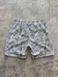 Manfinity Dauomo 男士淺灰色樹枝仿生迷彩百慕達短褲，美式狩獵風網格快乾運動褲，蜂巢網格快乾面料透氣，彈性抽繩寬鬆版型，側邊口袋實用，適合露營、徒步、日常穿著，輕鬆穿出小眾美式狩獵街頭風 - 彩色 - 查看 4