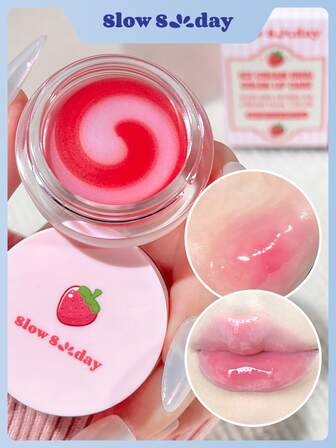 Ice Cream Dual Color Lip Care, Strawberry, Cute Heart-Shaped Design, Farbwechsel, tägliche Lippenpflege, Lip Sleeping Mask, Fruit Favor, gute Wahl für Urlaub, Travel Essentials, Back To School, geeignet für Sommer-Lippenpflege