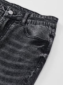 SHEIN Y2K 時尚百搭熱門重磅水洗彈性喇叭牛仔褲，適合青少年女孩 - 黑色 - 查看 6