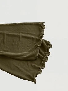 SHEIN MOD 大尺碼軍綠色不對稱下擺喇叭袖T恤，龐克韓風，返校秋季款 - 軍綠色 - 查看 6